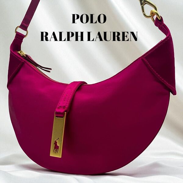 極美品 POLO RALPH LAUREN ポロラルフローレン ワンショル トートバッグ ショルダー 三日月 ハーフムーン 872
