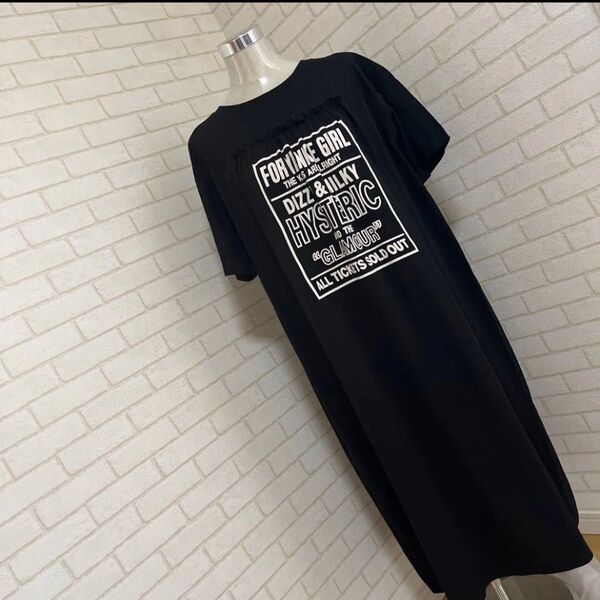 ヒステリックグラマー HYSTERIC GLAMOR ステッカー柄 ロゴ 切替 ロングワンピース マキシワンピース