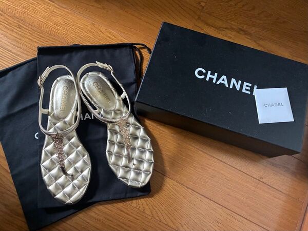 新品未使用シャネル CHANEL★サンダルココマーク マトラッセ ラムスキン レザー レディース ゴールド 37サイズ サンダル