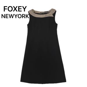【極美品】FOXEY NEWYORK Valuableボックス ワンピース 襟付き リボン セレブ ノースリーブ フォクシー