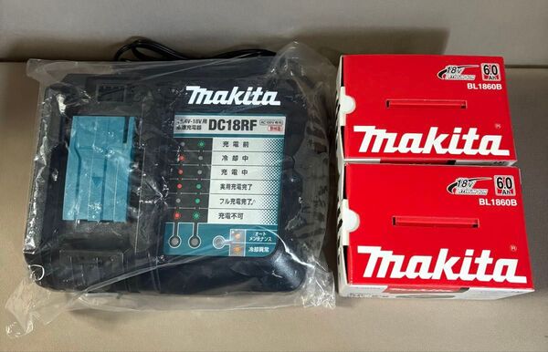 未使用 マキタ純正 BL1860B 2個 18V リチウムイオンバッテリー 6.0Ah +充電器DC18RF