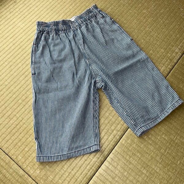 BREEZEヒッコリー ハーフパンツデニム 140ブルー キッズ ショートパンツ ストライプ 半ズボン ハーフパンツ