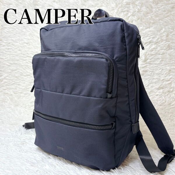 美品 CAMPER カンペール PC リュック ビジネスバッグ ナイロン A4 バックパック リュックサック ネイビー デイパック