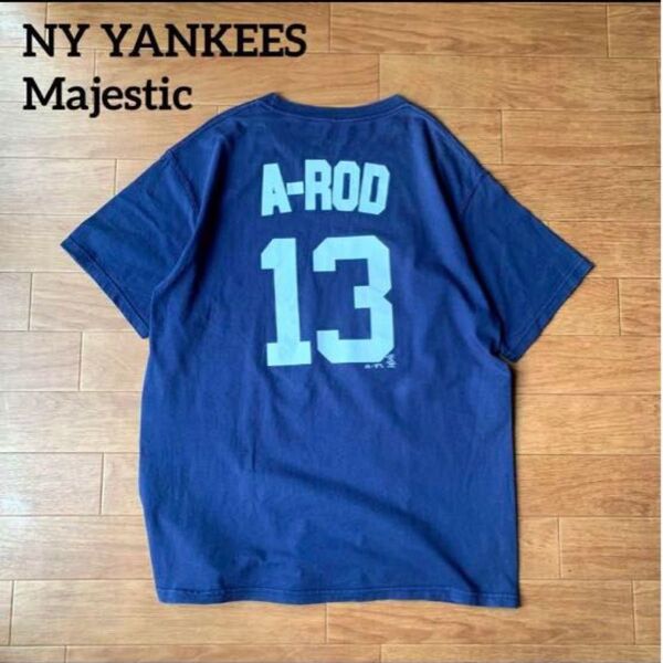 00s Majestic NYヤンキース アレックスロドリゲス Tシャツ L MLB