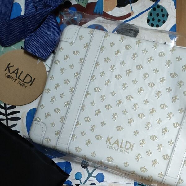 郵便局行くので値下げ KALDI エコバッグ トランク缶 クッキー 未使用 小物入れにも、メイクボックスにも
