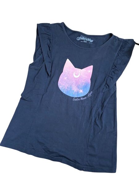 《GU》セーラームーン25周年 L ネイビー フレンチスリーブTシャツ