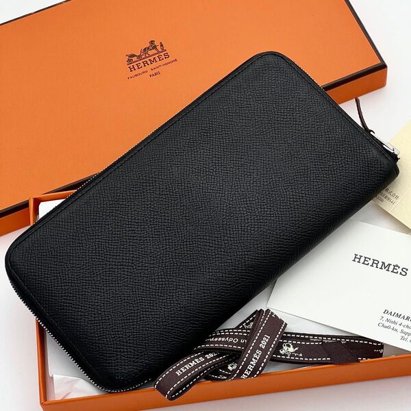 【極美品】エルメス アザップロング シルクイン 長財布 ヴォーエプソン ブラック