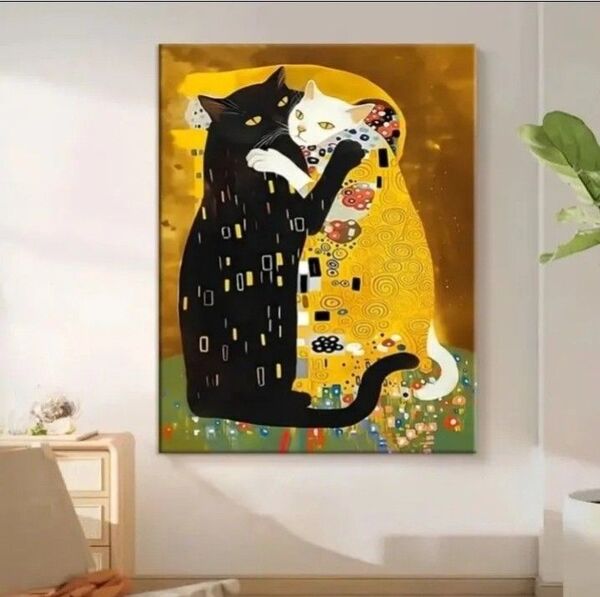 グスタフクリムトデザインB 猫の接吻 キス アクリル画仕様キャンバス画ア-ト ポスター