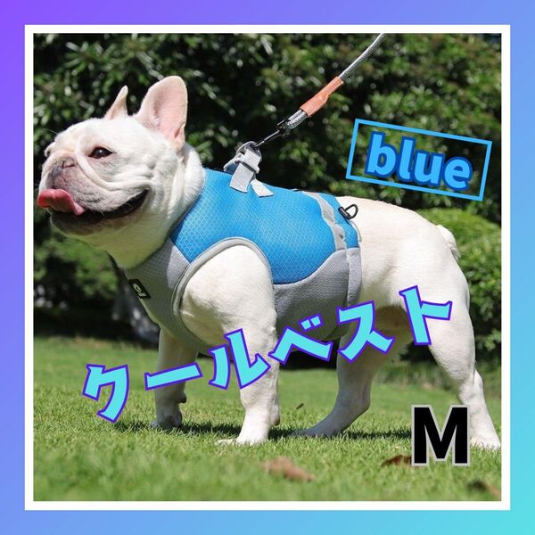 犬用 クールベスト ひんやり 冷感 熱中症対策 ペット用 ハーネス M ブルー