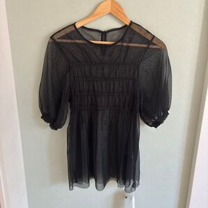 シェア素材 ブラウス カットソー 半袖 チュニックブラック夏旅行オシャレ