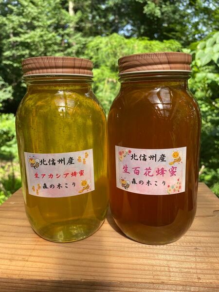 令和7年新蜜生アカシア蜜1本1200g生百花蜜1本1200森の木こりが北信州の高原で丁寧に採蜜した非加熱無添加の生蜂蜜をお届け