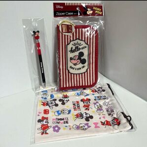 ミッキーマウス 通帳ケース マルチケース ファイル 保険証 お薬手帳 母子手帳 年金手帳 収納ケース (巾着袋・ボールペン)