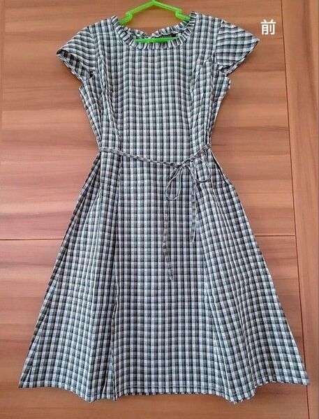 新品 ARTICLE inconnu チェック柄半袖Aライン膝丈ワンピース (13AR) 綿100%