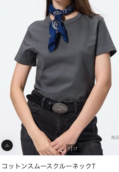 GUコットンスムースクルーネックT ダークグレイ L