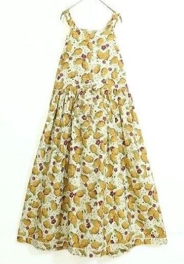 ピンクハウス パイナップル ハイビスカス柄 サンドレス マキシ丈 エプロン風ドレス 美品 綿100% ワンピース