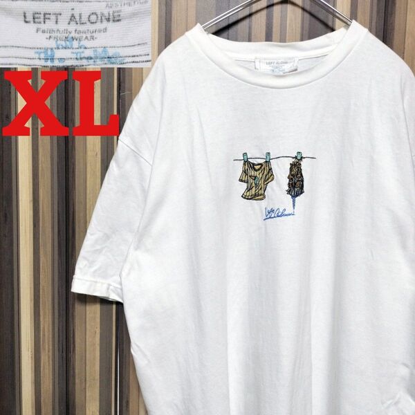 【Left Alone】レフトアローン 刺繍ロゴ バックプリント Tシャツ XL 白色