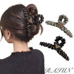 ヘアクリップ バンスクリップ ツイード 上品 フォーマル 1個セット