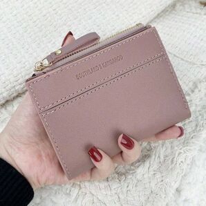 レディース 女性 折りたたみ 財布 カード 名刺 2つ折り スリムデザイン 可愛い コンパクト シンプル ピンク105434