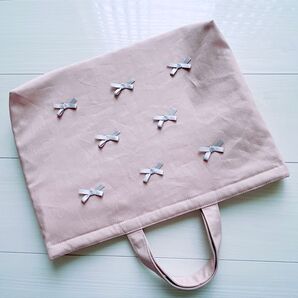 ハンドメイド リボン レッスンバッグ キルティング