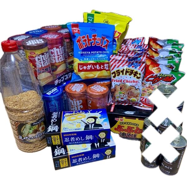 お菓子 詰め合わせ スナック ポテトチップス グミ 忍者めし鋼 チップスター のり塩 ぶぶか油そば らあめん花月嵐