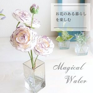 【白×紫】バイカラーラナンキュラスのマジカルウォーターアレンジ アートフラワー 造花 人工植物 花 フェイク インテリア ガラス