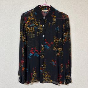 ヴィンテージ ヒステリックグラマー スカル柄シャツ カーディガン ヒステリックス 長袖 総柄 古着 トップス 個性派 骸骨