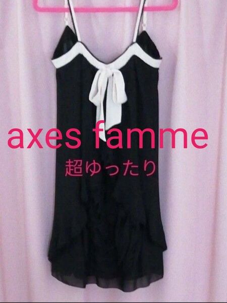 ★8/3まで★以降→3499円★【axes famme】ワンピース パーティードレス黒フリル白いリボン レース裾ノースリーブ結婚式