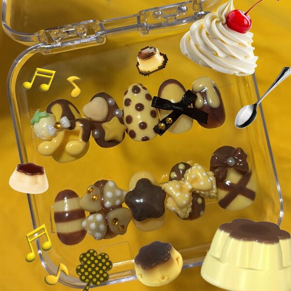 No.66 ネイルチップ サイズオーダー プリン リボン ドット ボーダー クローバー レース バレエコア フレンチ いちご
