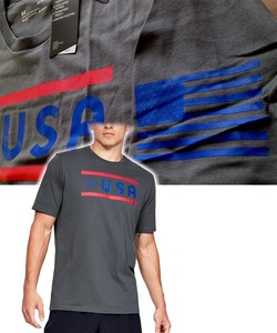 【既決USA】アンダーアーマー ★ UNDER ARMOUR@完売胸元&背中&袖ロゴ入半袖Tシャツ【UA Freedom USA Logo Graphic T-Shirt】Dark Grey @@L