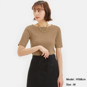 GU リブボートネックT(半袖)