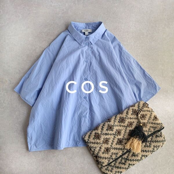COS ボクシー半袖ポプリンシャツ ワイドシルエット ブルー 38 M ゆったり