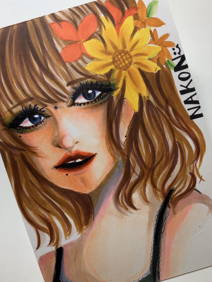 ☆Illustration dessinée à la main☆Été☆Fleur☆Dessin au stylo☆Tableau d'illustration☆1 mm d'épaisseur☆Nakon☆Avec traduction☆, des bandes dessinées, produits d'anime, illustration dessinée à la main