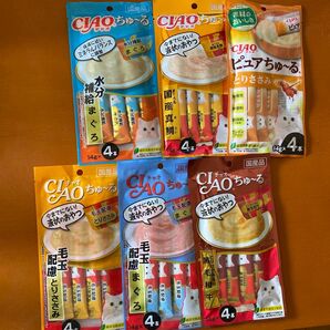 ★未開封★ネコ★CIAOちゅーる★6種類セット★国産真鯛、黒毛和牛、まぐろ、とりささみ★おやつ、水分補給、毛玉配慮★