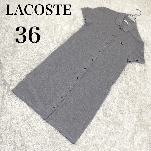 極美品 LACOSTE ラコステ ポロワンピース グレー 前開き 鹿の子 36