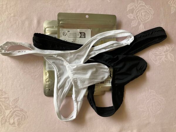 メンズ Tバック ビキニパンツ Gストリング ペニスポーチ 白/黒 2枚セット Sサイズ Mサイズ Lサイズ XLサイズ