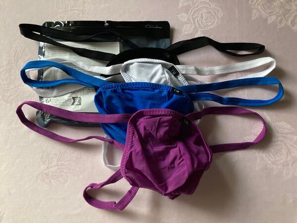 クラシック メンズ Gストリング Tバック ビキニパンツ 青/黒/白/紫 4枚セット XL・XXL・XXXLの各サイズ