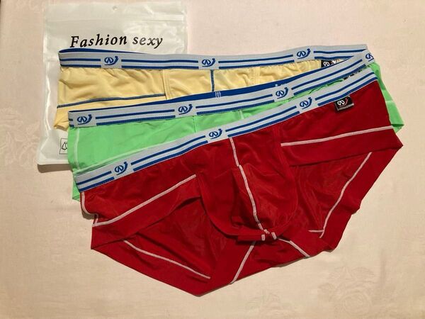 ビキニパンツ ボクサーパンツ ショートボクサー ローライズ フルバック 赤 黄 緑 3枚セット XXLサイズ