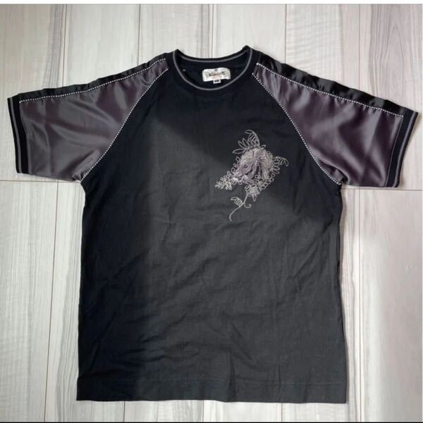 絡繰魂 スカT 和柄 半袖 Tシャツ 金魚 刺繍 黒 L スカジャン