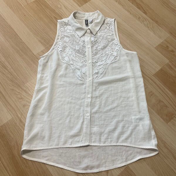 H&M ノースリーブシャツブラウス レース オフホワイト EUR36 US6