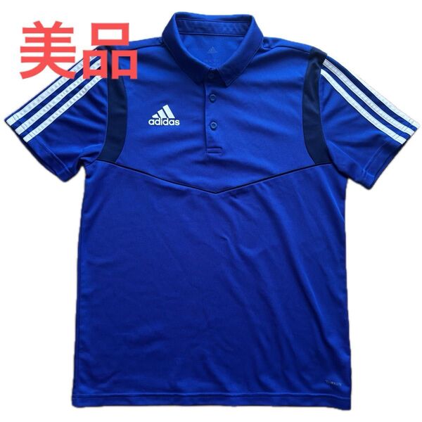 adidas アディダス ワンポイント刺繍 半袖 ポロシャツ ドライフィット メンズ Lサイズ ゴルフ 青