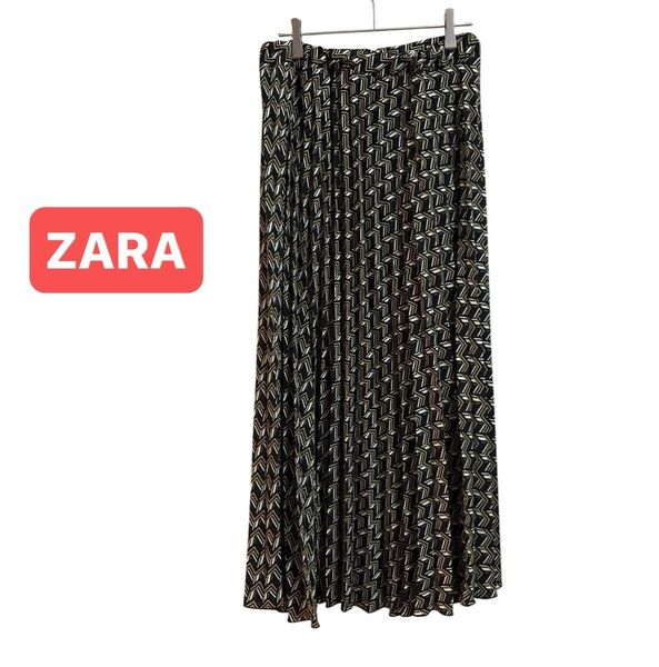 ZARA ザラ プリーツ ロング スカート 幾何学模様総柄 プリント ウエストゴム入り 軽量 オシャレ