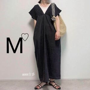 新品 しまむら デニム シャーリングワンピース Mサイズ 黒 ブラック