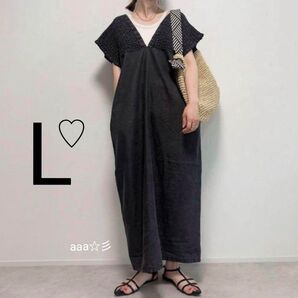 新品 しまむら デニム シャーリングワンピース Lサイズ 黒 ブラック add COLOR