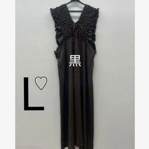 新品 タグ付き しまむら シャーリング ワンピース Lサイズ 黒 ブラック ノースリーブ