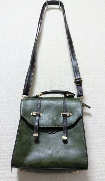 小さめ2wayバッグ ショルダーバッグ ハンドバッグ ダークグリーン レディース フェイクレザー 美品