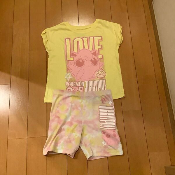 ポケモン プリンのパジャマ 部屋着 8歳前後 黄色 上下セット ホノルル購入 美品 半袖Tシャツ キッズ 女の子