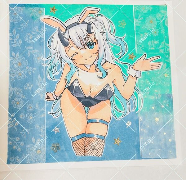 ミニ色紙 直筆イラスト アナログ かわいい 手書き バ美肉 VTuber 白夜蒼姫 女の子 ノート式色紙