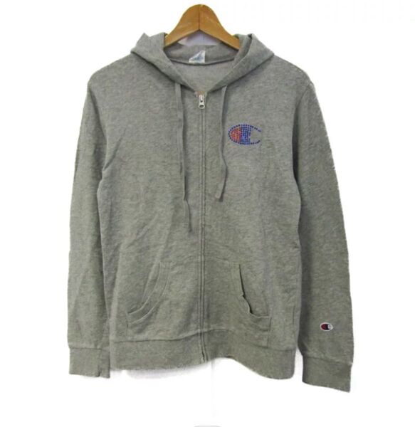 Champion ジップアップパーカー グレー ロゴ