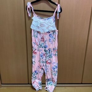 新品 韓国服 フリル花柄オールインワン サロペット ピンク 130cm