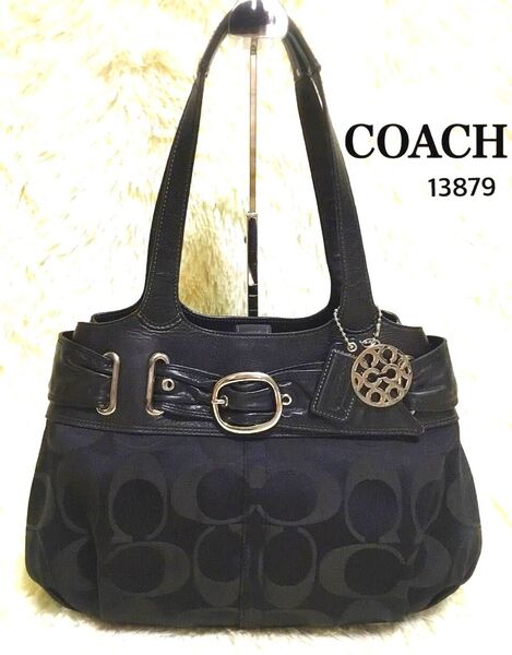 COACH コーチ トートバッグ ハンドバッグ ビジネス 肩掛け シグネチャー レザー ブラック